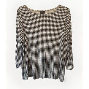 J Jill Wearever Womens Black White Houndstooth 3/4 Sleeve Top Large Classic City